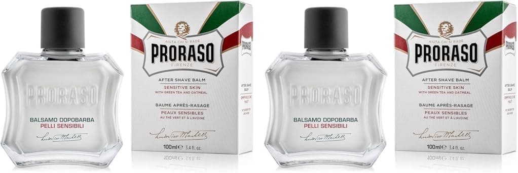 Proraso After Shave Bálsamo, 100 ml, bálsamo de barba após shave refrescante com aveia e chá verde, tónico facial sem álcool para peles sensíveis (embalagem de 2)