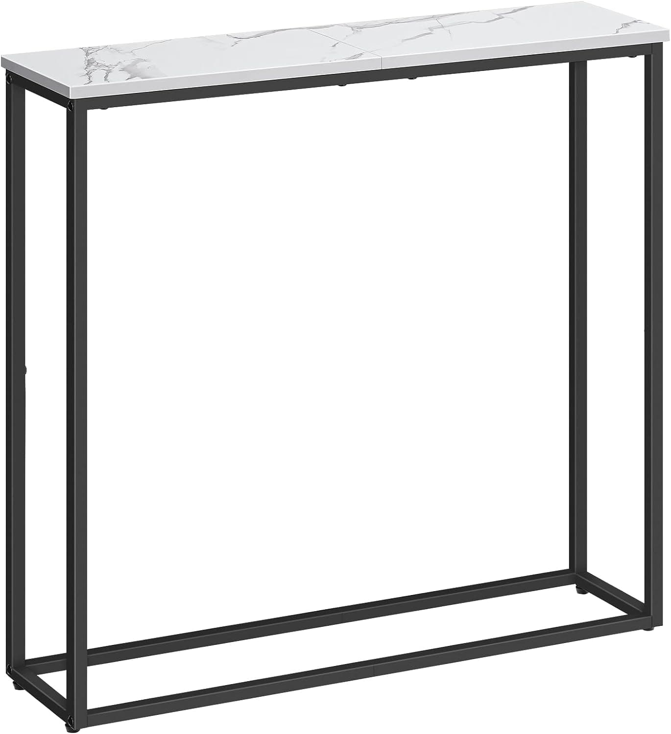 HOOBRO Mesa de entrada de 75 cm, consola de entrada, pequena mesa de exposição para sofá, consola para corredor, sala de estar, quarto, hall de entrada, branco, mármore e preto EBM76XG01