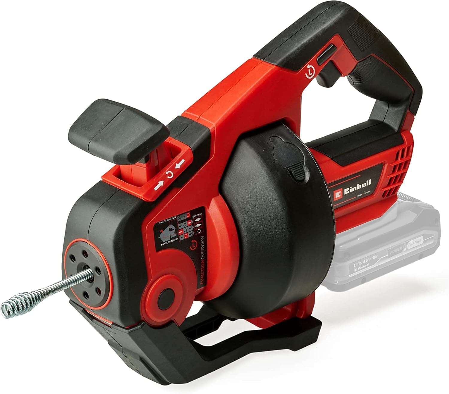 Einhell Limpador de tubos com bateria TE-DA 18/760 Li-Solo PXC (18 V, iões de Li, espiral de limpeza de 7,6 m, adequado para diâmetro do tubo de 16 - 55 mm, envio sem bateria ou carregador)