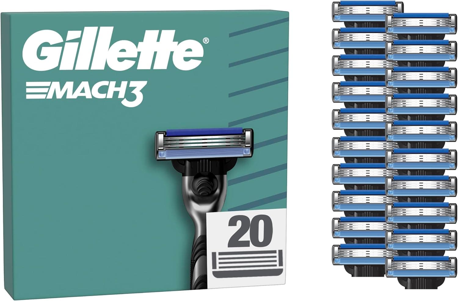 Gillette Mach3 Lâminas de substituição para máquinas de barbear para homem, 20 peças 