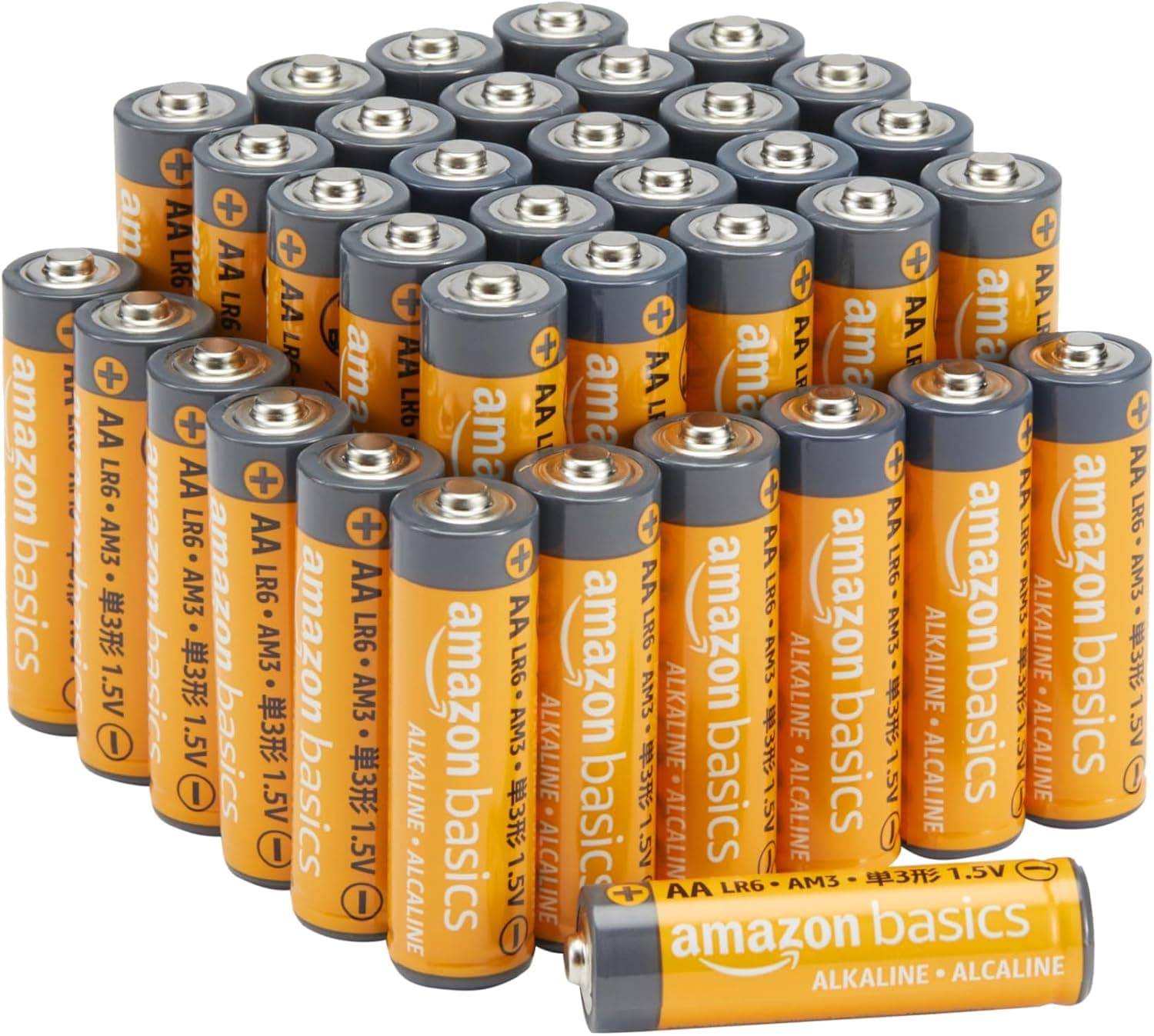 Amazon Basics - Pacote de 36 pilhas alcalinas AA de alto desempenho, 1,5 volts, vida útil de 10 anos