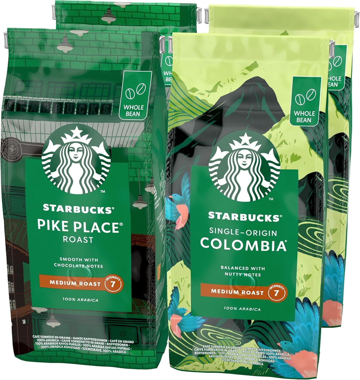 STARBUCKS Pike Place Roast, Single-Origin Colômbia café em grão 450 g (embalagem de 4) 