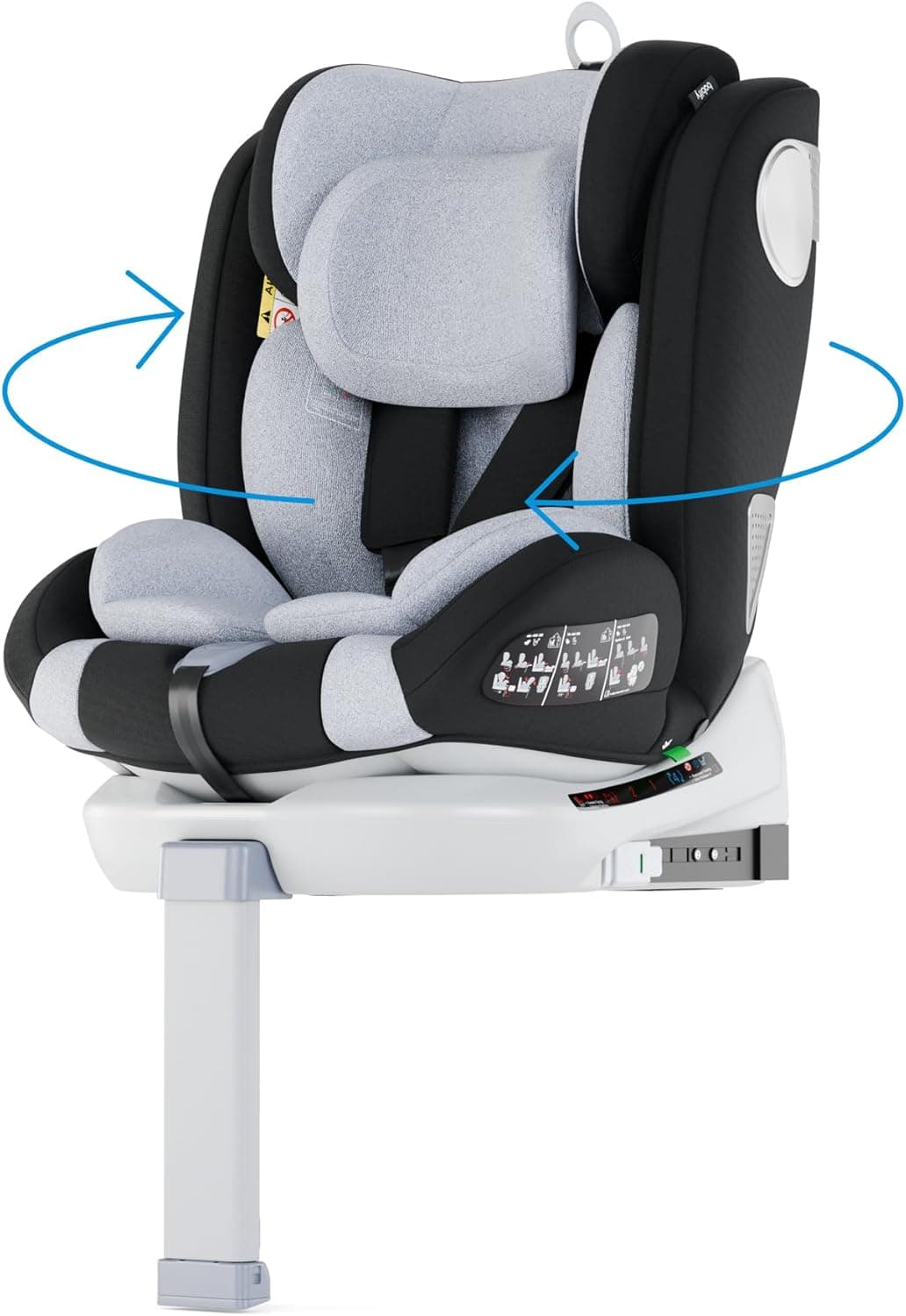 Babify Cadeira de carro bebé grupo 0 1 2 3 Isofix 360° giratória, suporte de perna, homologada pela ECE R129, 40 - 150 cm (0-12 anos), 5 pontos, encosto de cabeça ajustável, cinzento