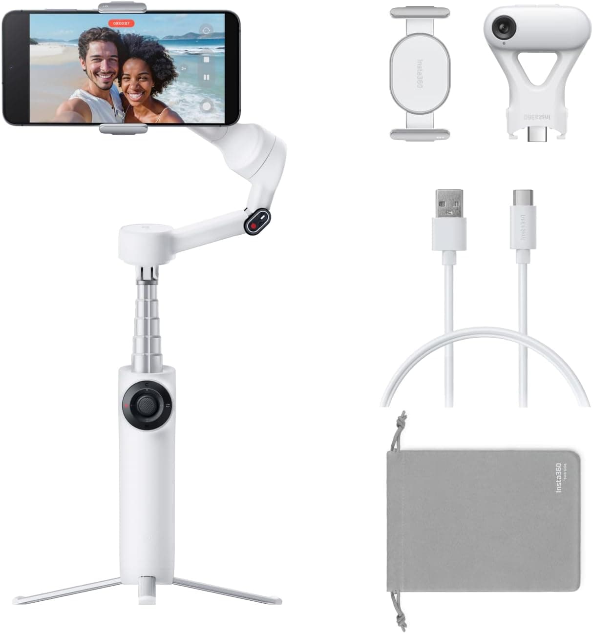 Insta360 Flow 2 Plus | Estabilizador de smartphone com tripé, selfie stick e seguimento AI, cor branca