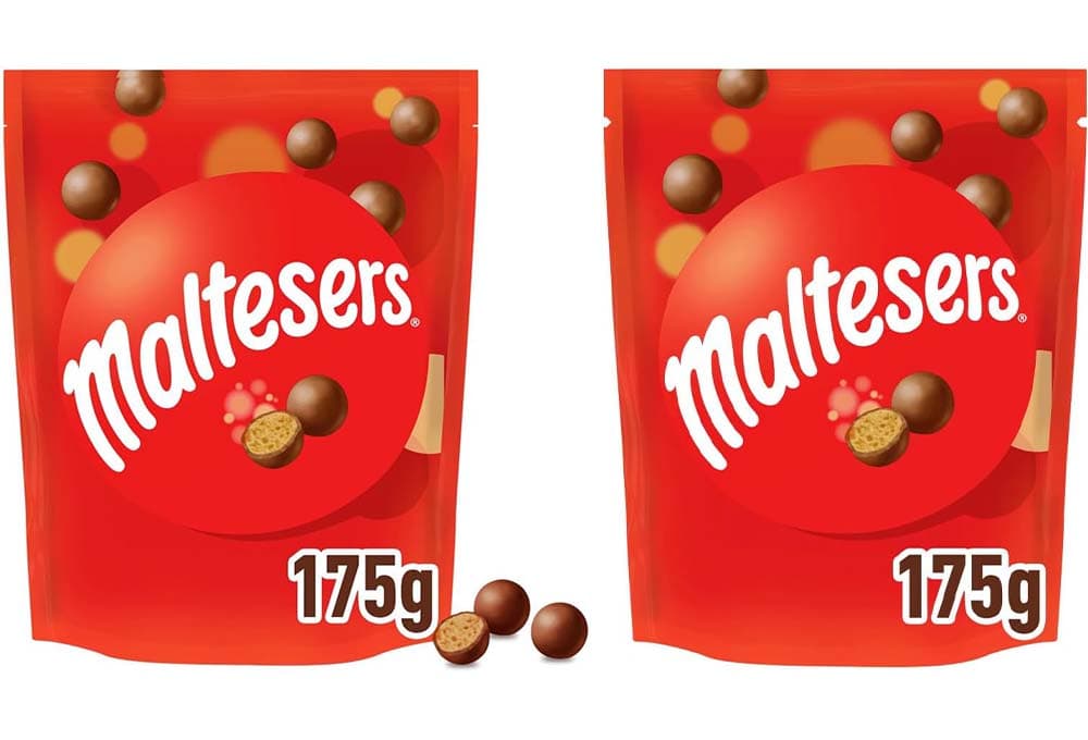 Maltesers Snack em bolinhas de leite malteado revestidas de chocolate com leite, 175 g x 2