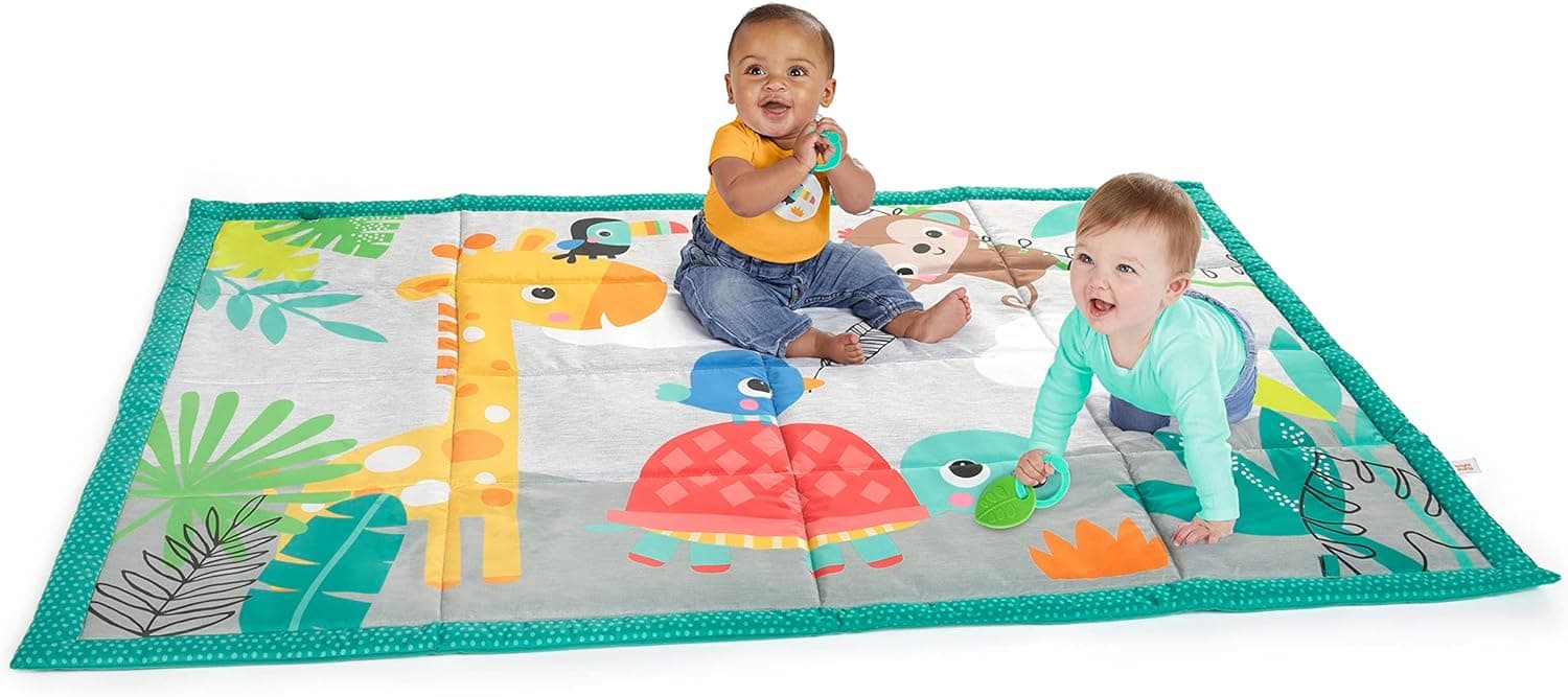 Bright Starts Roam About - Tapete de atividade de pelúcia, grande o suficiente para 2 bebés, brinquedos incluídos, recém-nascido +