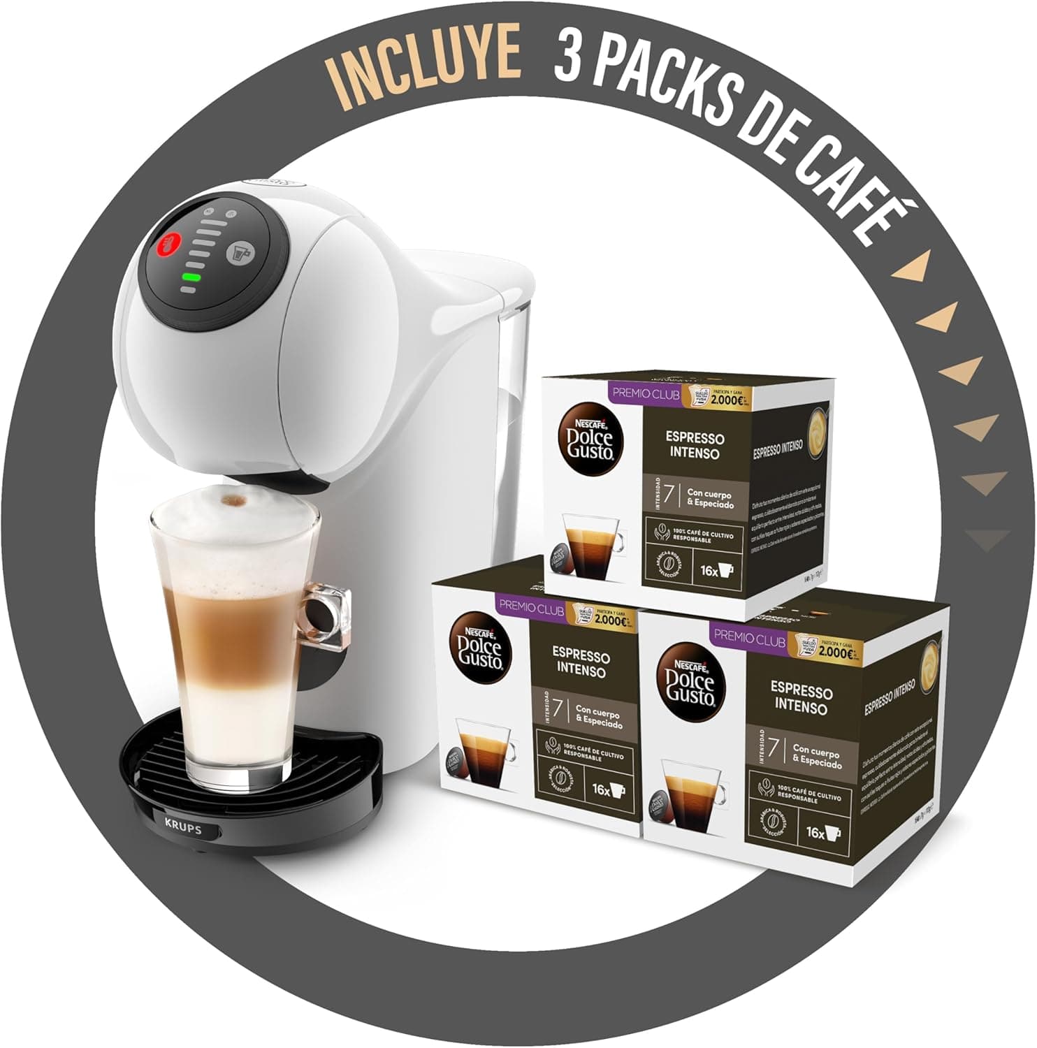 Ksparadisy Nescafé Dolce Gusto Génio S, máquina compacta de cápsulas multibebidas, alta pressão, expresso com creme em 30 segundos, paragem automática, design XL, branco 3 pacotes de café intenso