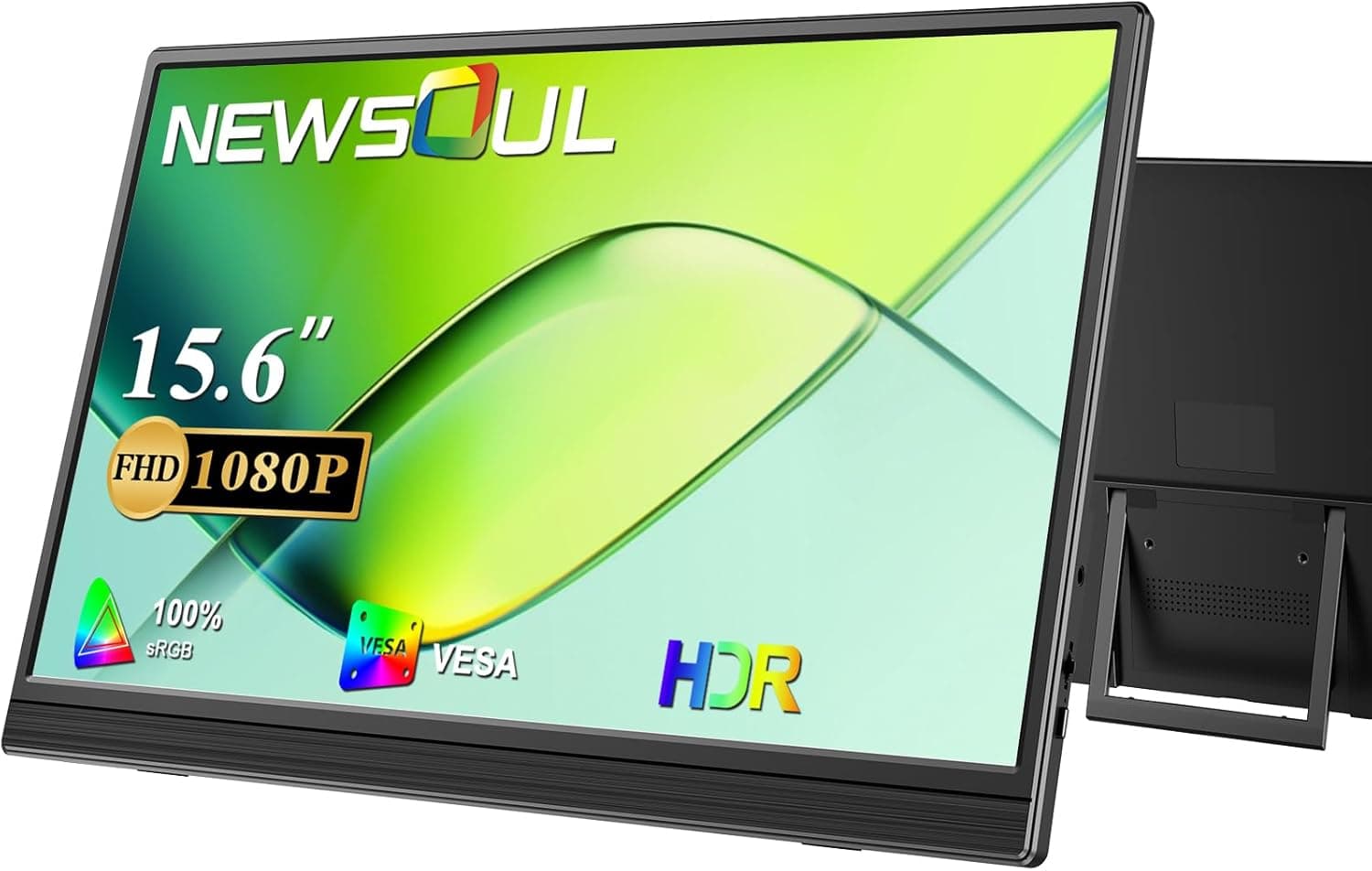 Newsoul Monitor portátil de 15,6 polegadas, 1080 FHD ecrã portátil HDR IPS com conector HDMI tipo C colunas integradas para PC, portátil, PS 3/4/5, Switch