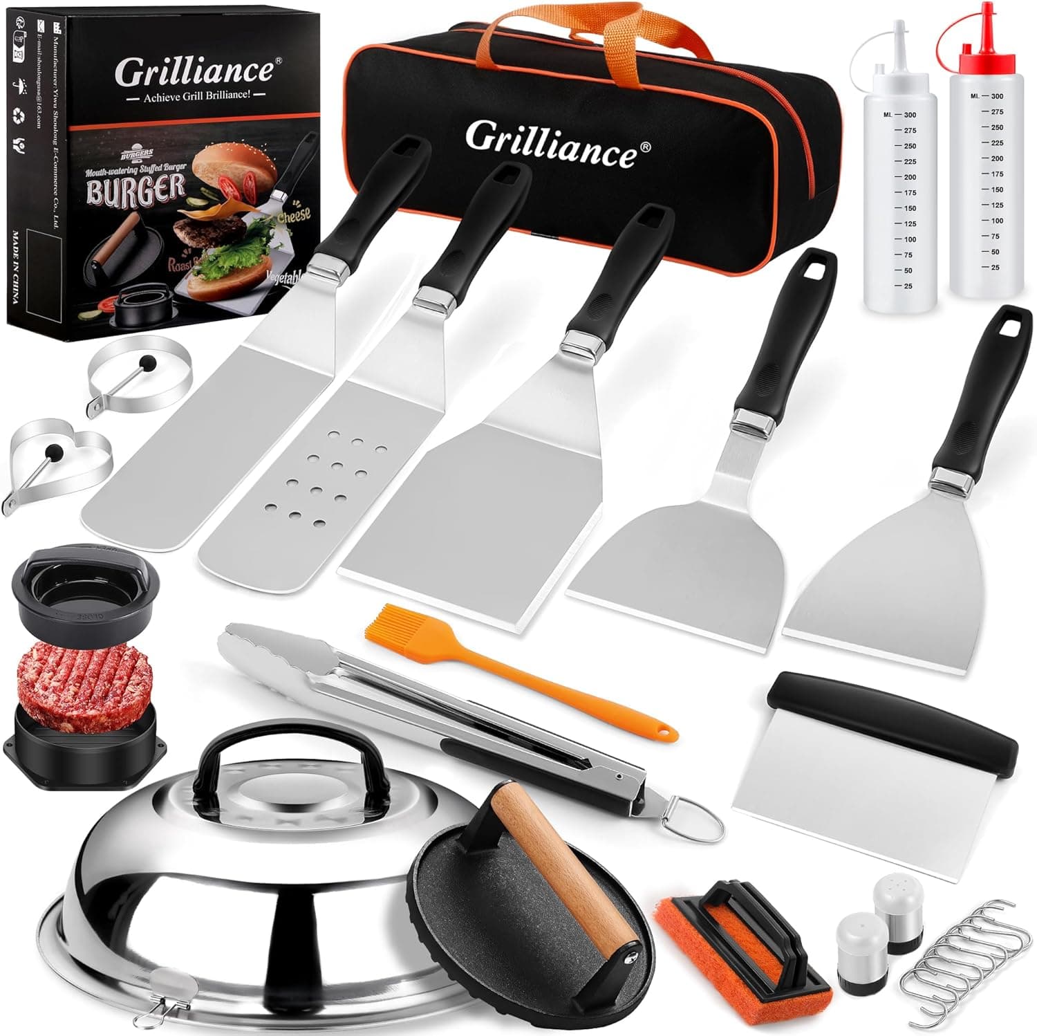 Grilliance Conjunto de utensílios para churrasco com 27 peças de aço inox