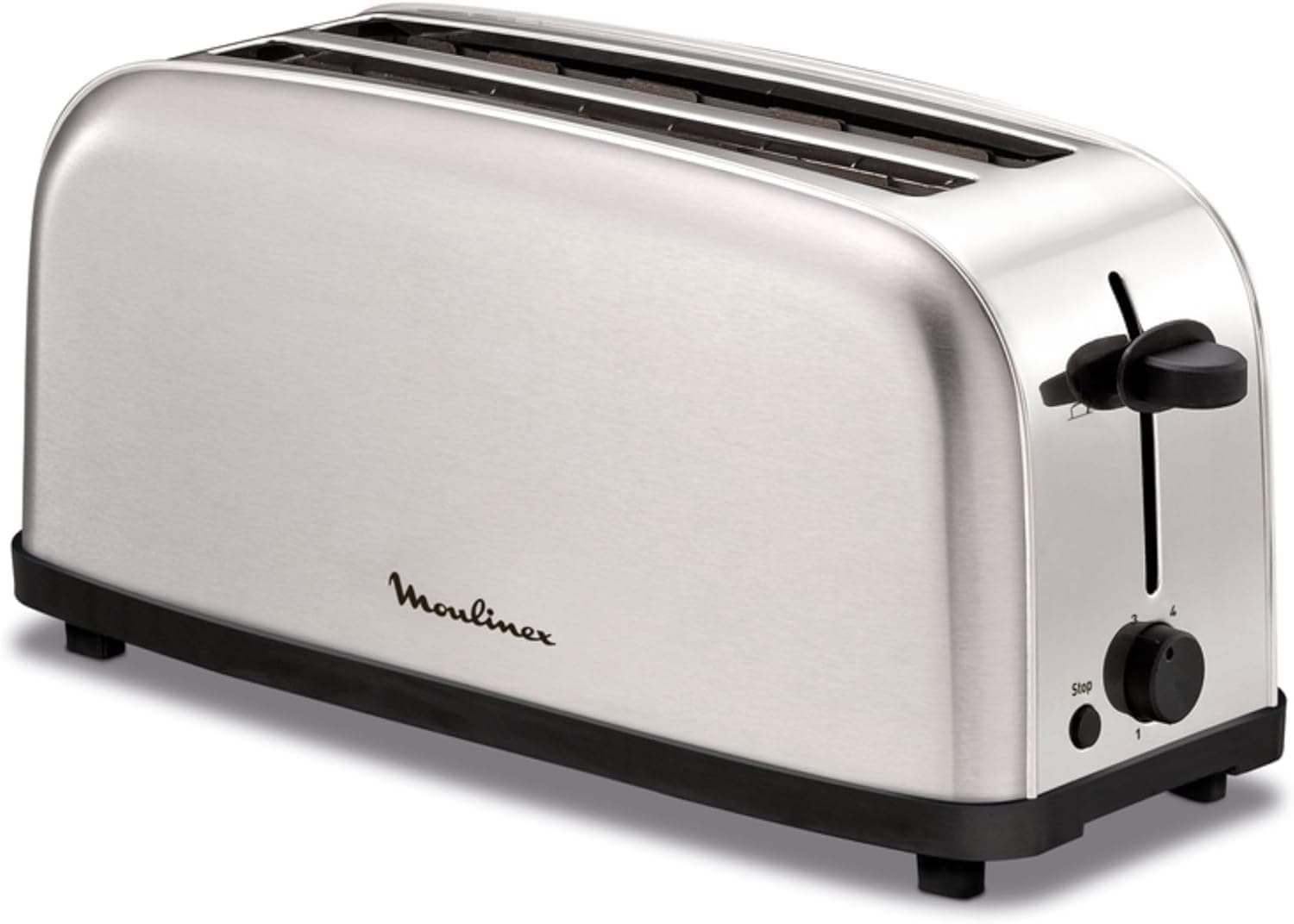Moulinex Classic LS330D Torradeira de aço inoxidável, 2 ranhuras longas e largas, 1400 W, 6 posições torrada, função Stop e bandeja de recolha, para todos os tipos de pão