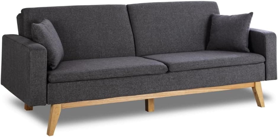 Don Descanso, sofá-cama 3 lugares Reine, estofado em tecido, sistema de abertura em livro ou clic-clac, medidas do sofá: 206 x 74 x 83 cm. Medidas da cama: 206 x 99 x 83 cm. Inclui 2 almofadas.