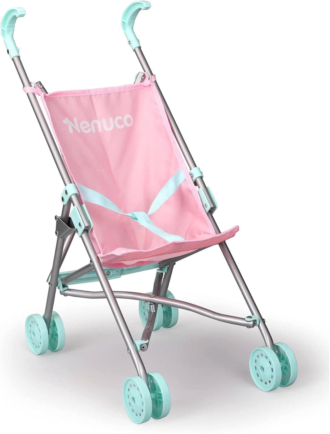 Nenuco - Carrinho de metal, carrinho de passeio de brinquedo de cor rosa e azul metálico, dobrável para levar o seu bebé Nenuco de passeio e brincar com os bonecos, a partir de 3 anos, famosa