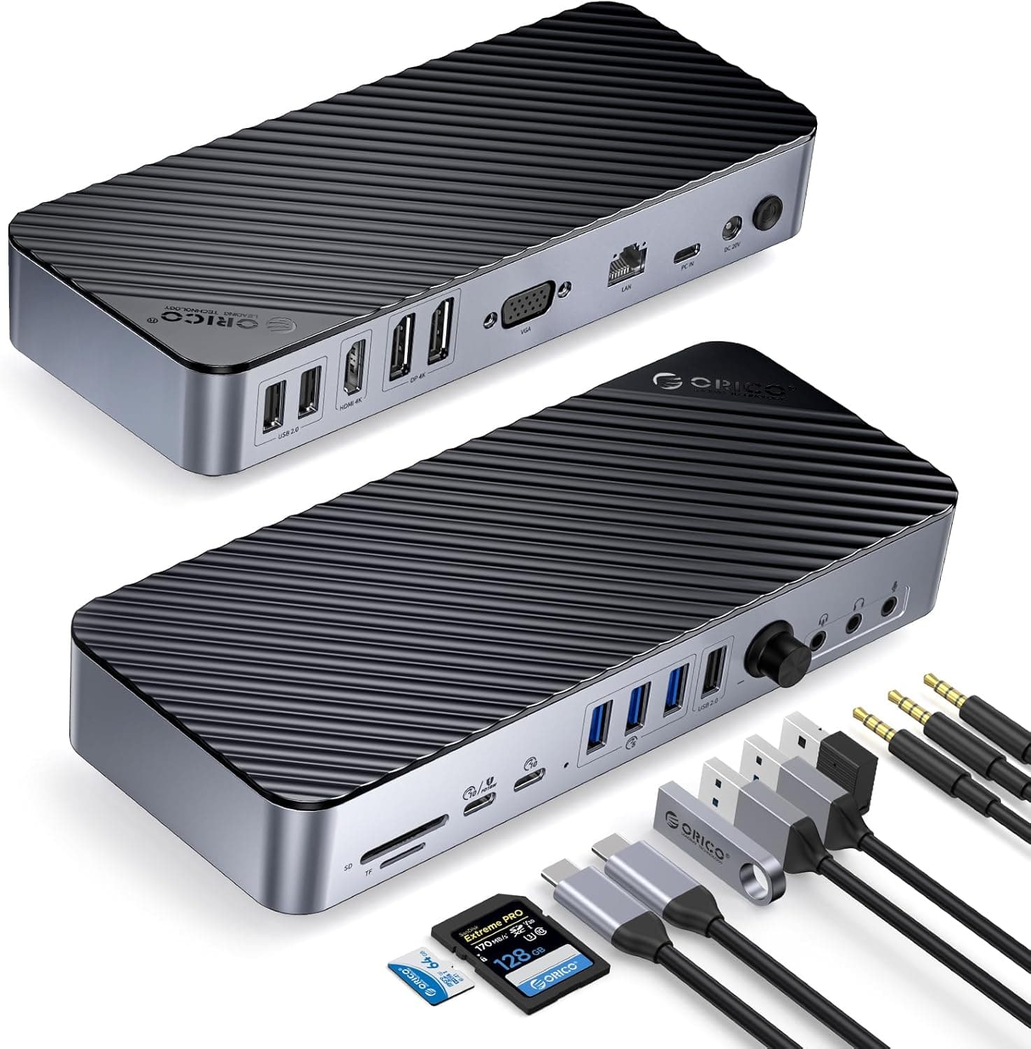 ORICO DKA20 | Docking station USB-C 20 em 1 com triplo monitor, portas HDMI DP VGA, 60 W Power Delivery e várias ligações USB