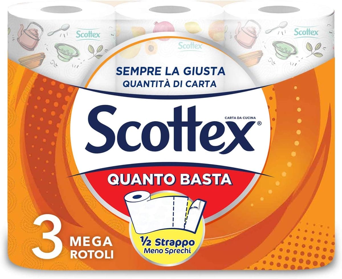 Scottex Quanto Basta | Rolo de cozinha com opção de meia folha, 3 maxi rolos