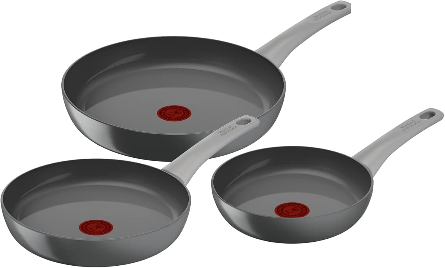 Tefal Renew On Conjunto de 3 frigideiras de 20/24/28 cm, de alumínio 100 % reciclado, revestimento antiaderente cerâmico sem PFOA, sinal térmico, embalagem 90 % reciclada, todos os tipos de cozinhas