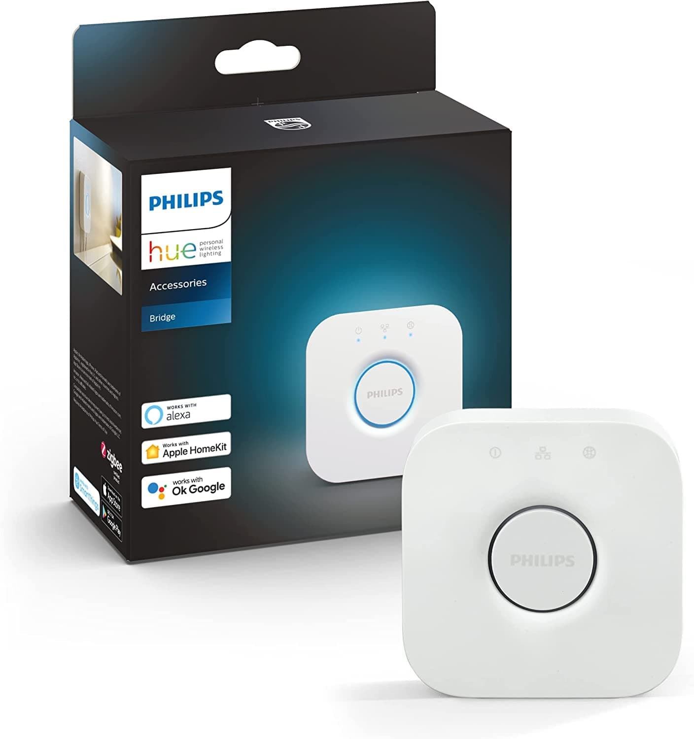 Philips Hue - Centro de controlo do sistema Hue Hue Bridge, controla até 50 dispositivos, controlo por voz com Alexa, Apple Home e Google Assistant