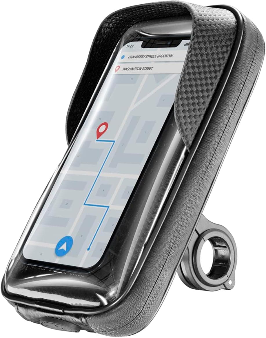 cellularline | Rider Shield - Universal | Suporte para telemóvel inteligente impermeável para guiador redondo para motos e bicicletas - viseira solar - rotação 360