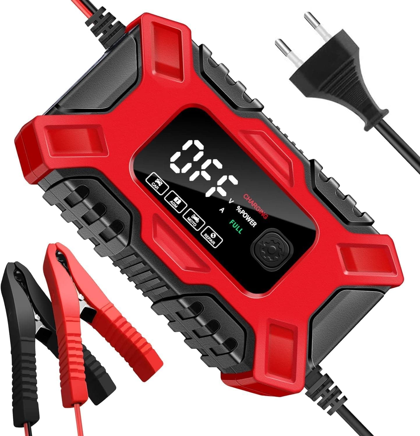 NWOUIIAY Carregador de bateria de carro 6A 12 V inteligente, com função de manutenção, inverno e verão e proteção múltipla para automóvel mota e cortadores de relva