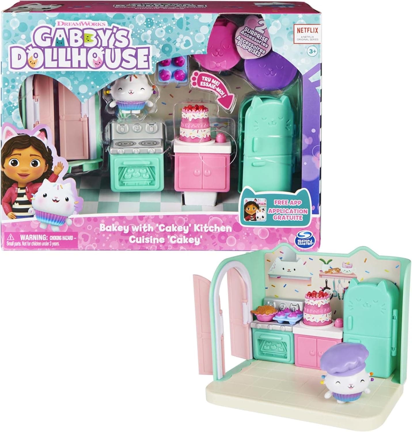 A casa de bonecas de GABBY - a cozinha de MUFFIN de GABBY'S DOLLHOUSE com 1 figura, 3 acessórios, 2 caixa surpresa e 3 móveis - 6062035 - brinquedos meninas 3 anos +