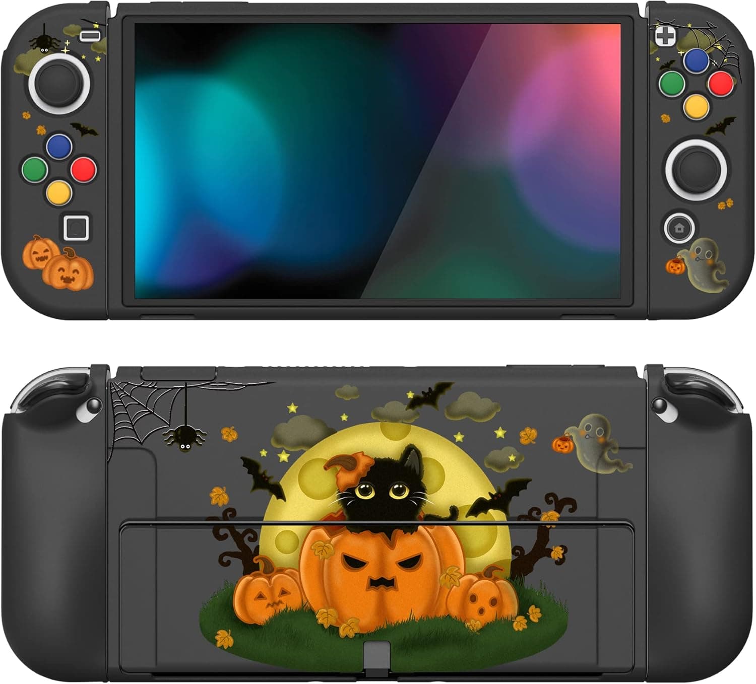 PlayVital ZealProtect Capa de proteção suave para Nintendo Switch OLED capa de jóias ergonómico Grip para Switch OLED com Joysticks Tapas & ABXY direção botões Caps (Noite da lua Halloween)