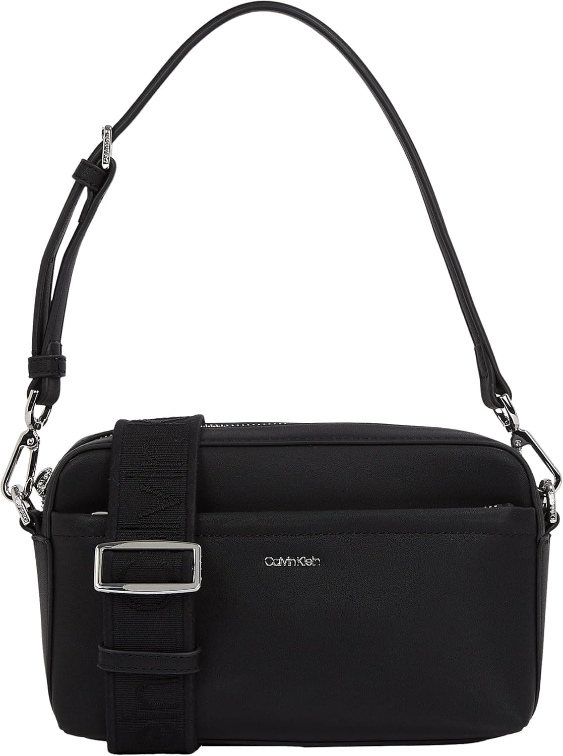 Calvin Klein Must Camera Bag | Mala de ombro descapotável para mulher com alça removível e acabamento preto brilhante