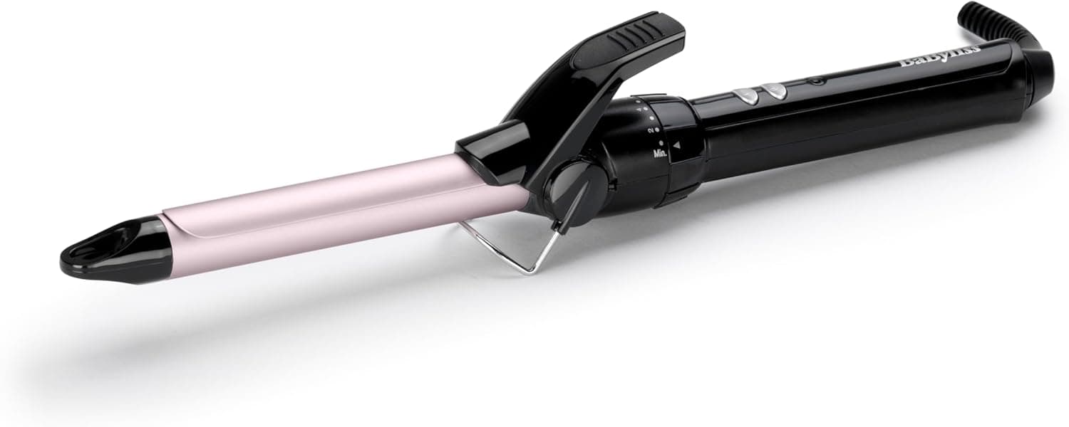 BaByliss Ferro de ondulação de 19 mm, temperador, barril de cetim toque, 10 configurações de calor, modelador profissional, caracóis definidos, acabamento duradouro, preto e rosa, C319E