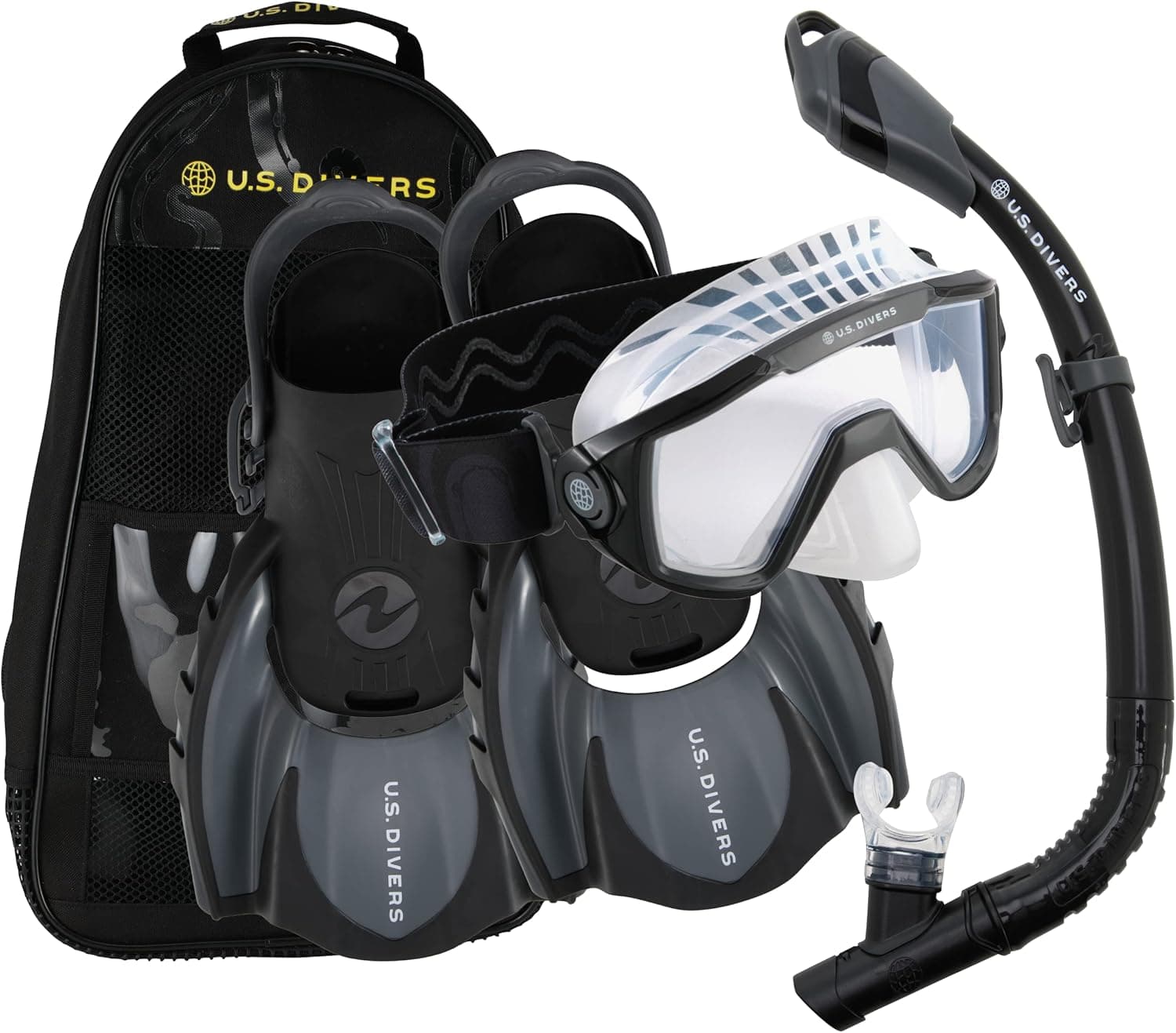 U.S. Divers Avila | Conjunto de snorkel com máscara em silicone, barbatanas ajustáveis, tubo, lentes antiembaciamento e bolsa de transporte