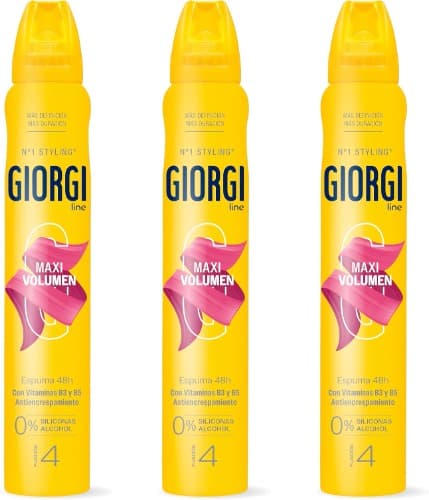 Giorgi Line - Espuma maxi volume 24h, anti-encrespamento e hidratação, 0% álcool e 0% silicone, fixação 4 - 250 ml x 3