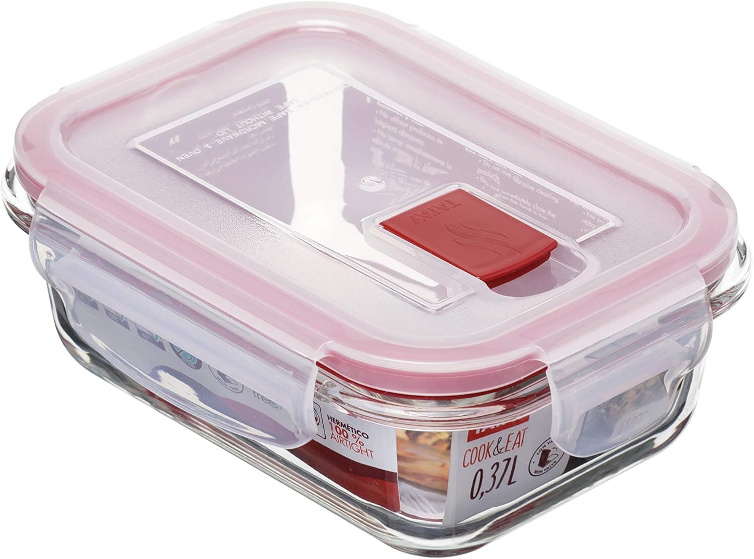 Tatay Fiambrebra de alimentos, vidro, hermética, capacidade de 0,37 l, tampa de grampo, livre de BPA, micro-ondas, forno, congelador e máquina de lavar louça, cor vermelha. Medidas 11,2 x 15,2 x 5,7 cm