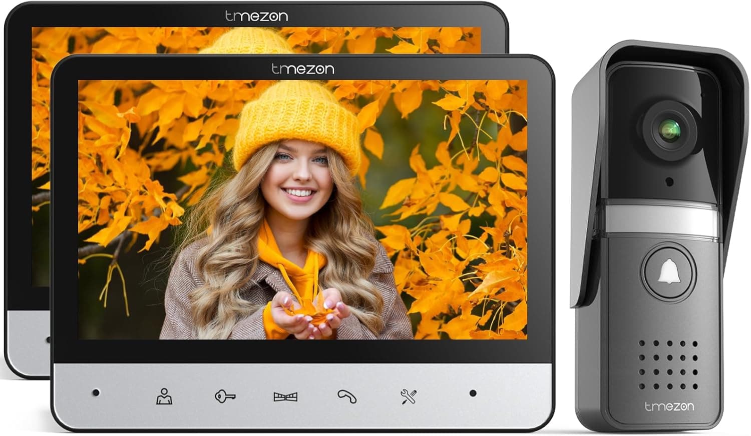 TMEZON Porta-vídeo 4 fios, campainha vídeo sistema de intercomunicação com 2  7 zoll monitor e campainha com cabo, visualização ao vivo e conversa, desbloqueio por monitor interior, para 1 família