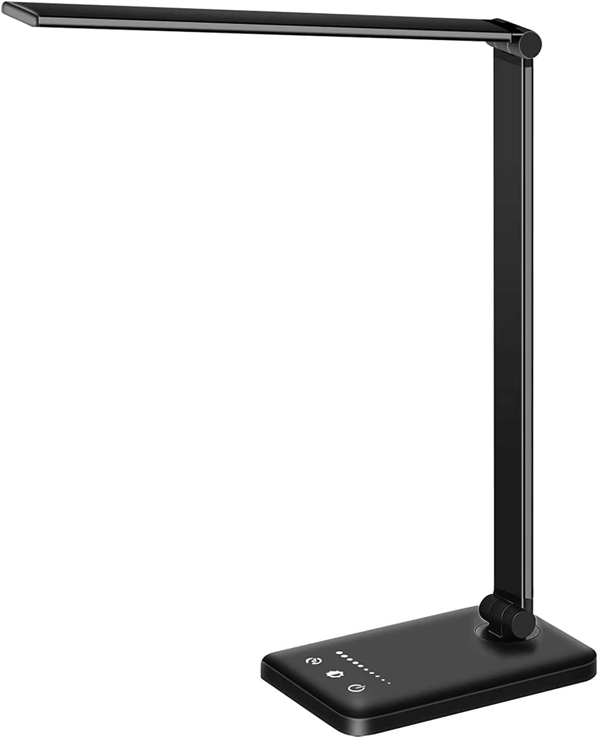 Candeeiro de secretária LED, a luz natural protege os olhos - candeeiro de mesa regulável com carregamento USB, 5 modos, 10 níveis de brilho, temporizador de 30/60 min, preto