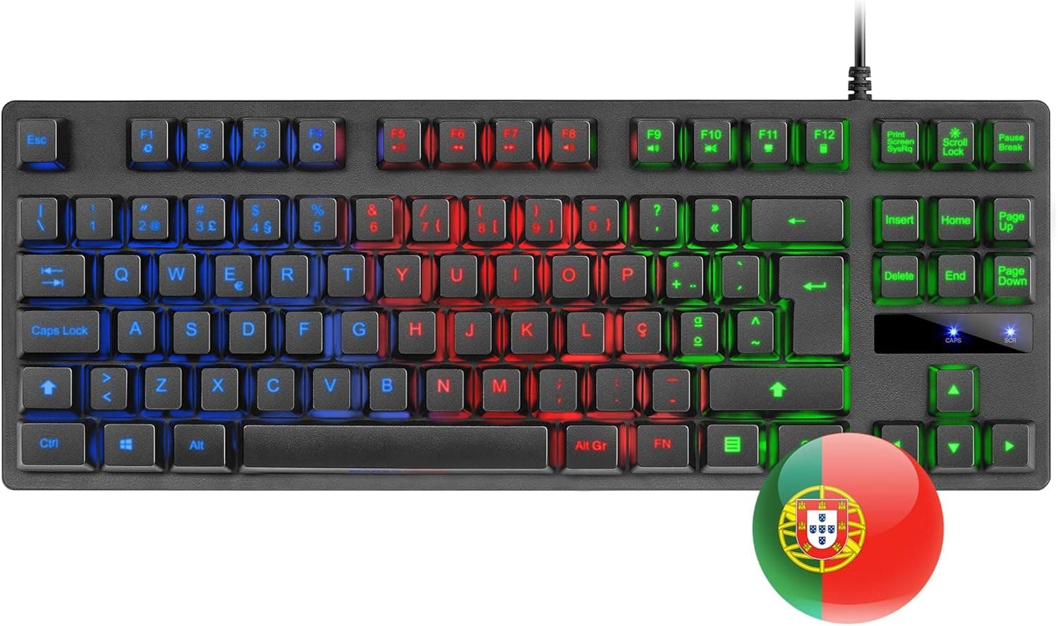 Mars Gaming , USB 2.0, MK02 Preto, teclado Gaming H-Mech, compacto TKL, FRGB Rainbow, anti-hosting, idioma português