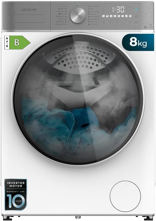Cecotec Bolero Wash&Dry 8580 Inverter | Máquina de lavar e secar roupa 8+5 kg com 16 programas, motor Inverter Plus, função vapor e detetor de carga