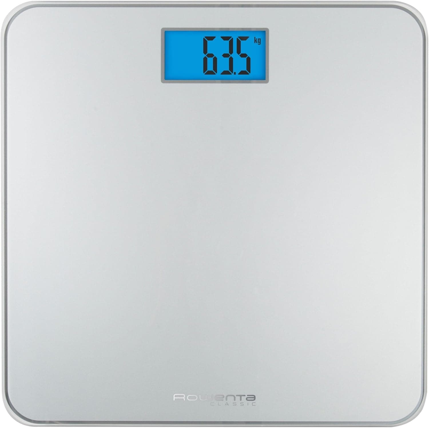 Rowenta Classic BS1500 - Balança de casa de banho com ecrã LCD, compacto, capacidade de 160 kg, plataforma de vidro e desligamento automático que inclui pilhas, cor prata