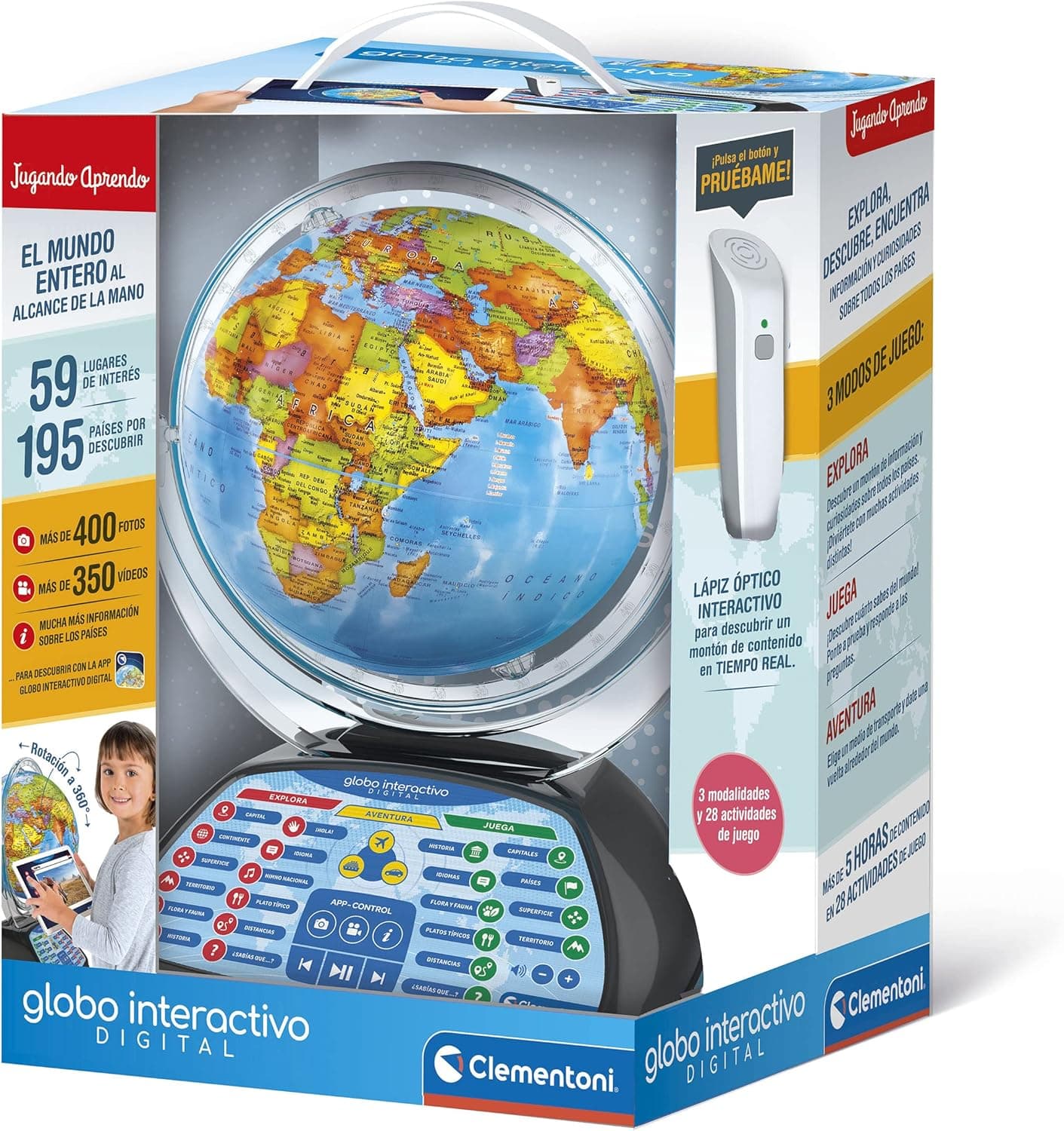 Clementoni - Exploramundo digital, balão terrestre bola do mundo interativa infantil, 7 anos, multicolorido (55387)