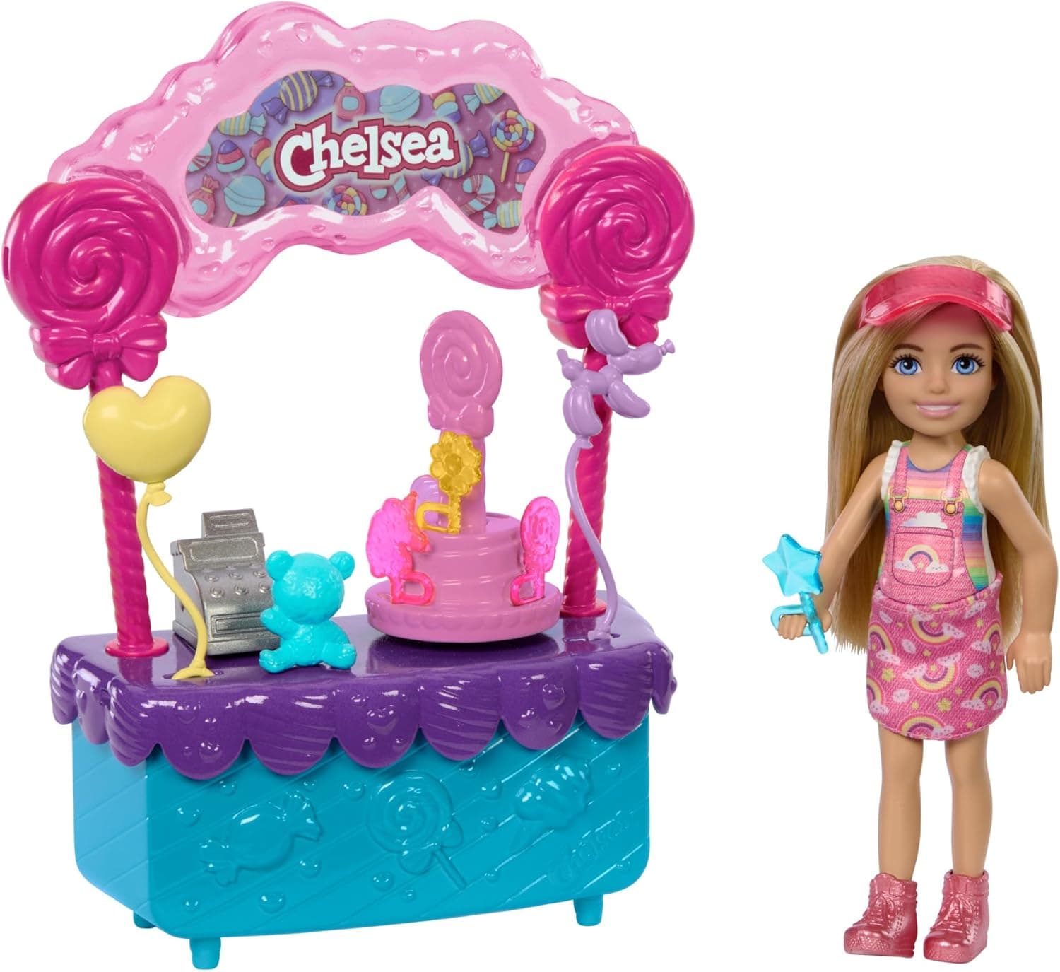 Barbie Chelsea e a sua loja de doces boneca com conjunto de jogo e acessórios, brinquedo + 3 anos (Mattel HRM07)