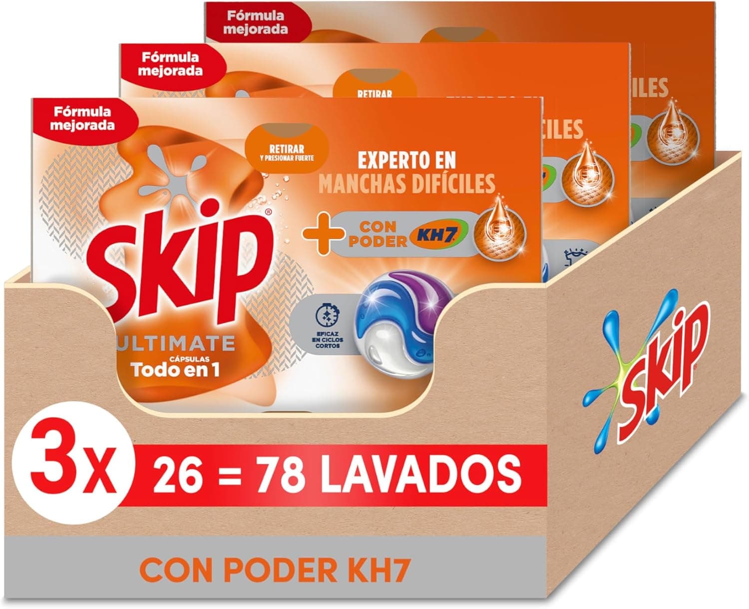 Skip Ultimate Detergente em cápsulas para a roupa Poder KH7, 3 x 26 lavagens