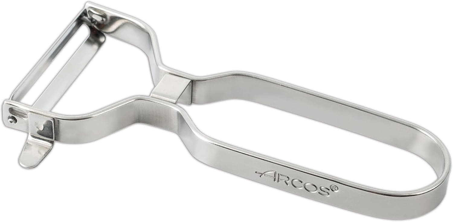 ARCOS Descascador profissional de 130 mm em aço inoxidável cromado para descascar frutas e legumes. Utensílios de cozinha para cortes finos. Gadget Chef com design ergonómico. Cor prateada