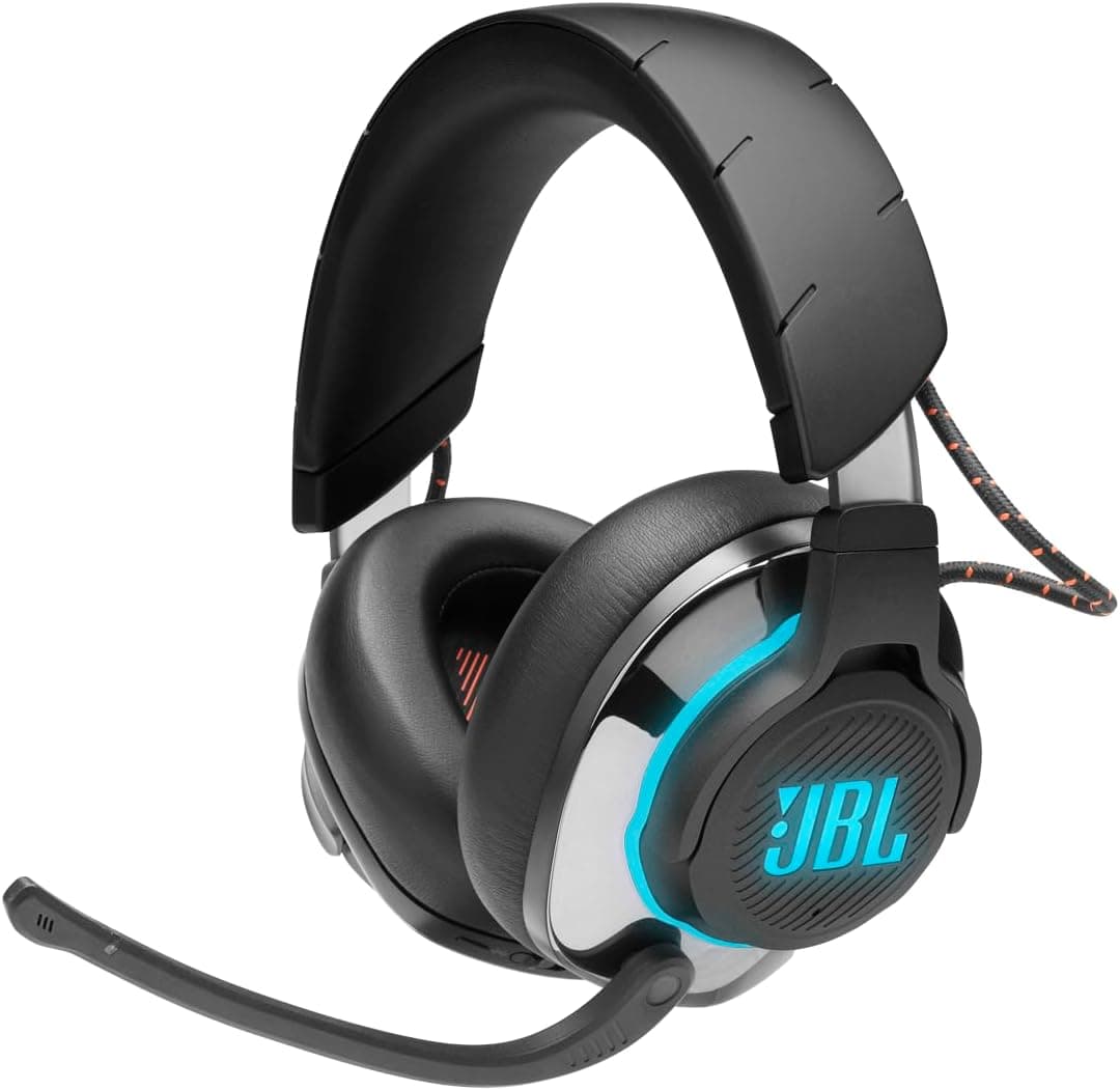 JBL Quantum 810 Auriculares sem fios para streaming, conferências, 30 h de duração da bateria e microfone de feixe de luz com foco de voz e supressão de eco e ruído, preto