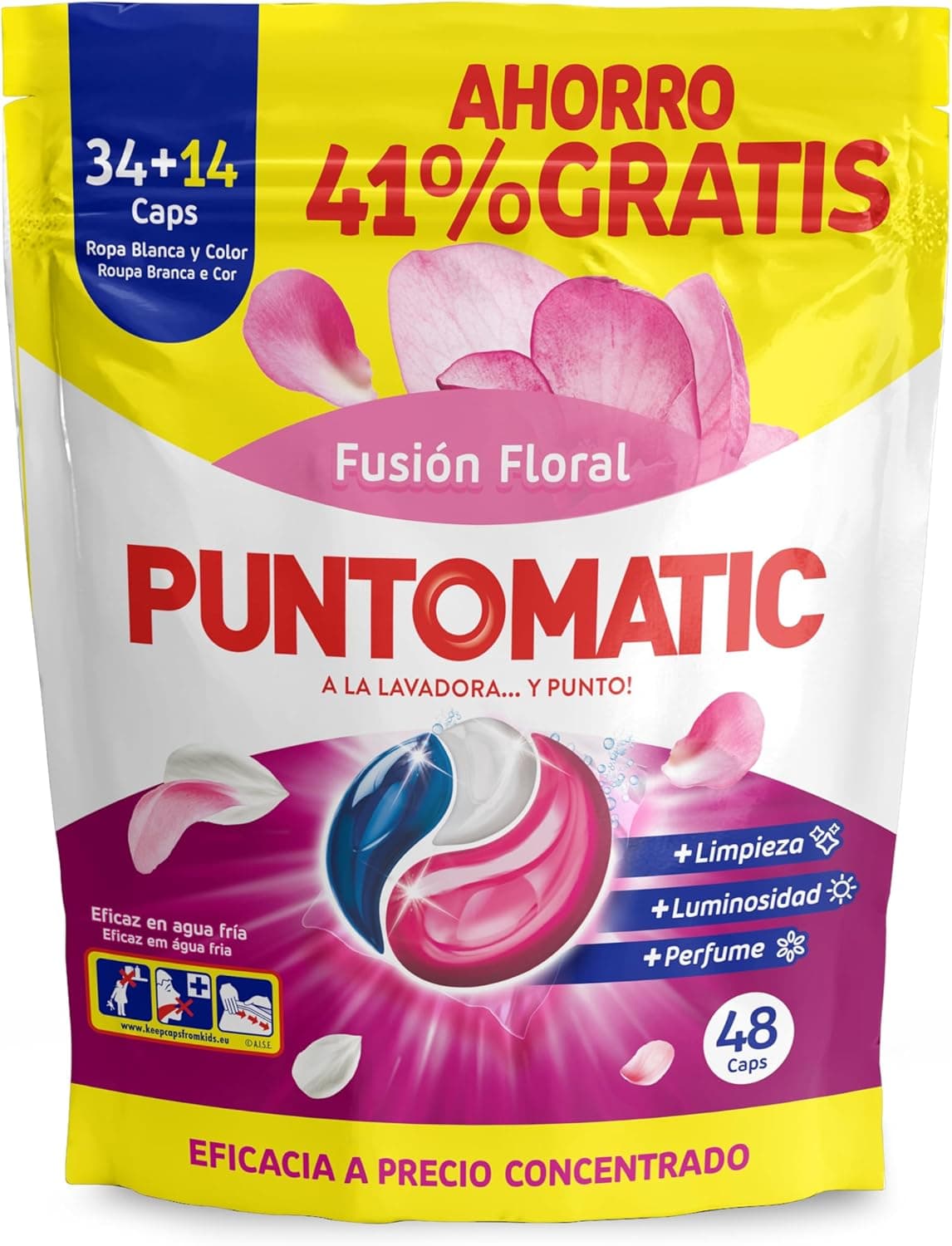 Puntomatic Cápsulas Tricámara Floral | Detergente para roupa branca e colorida com quitamanchas 48 lavagens