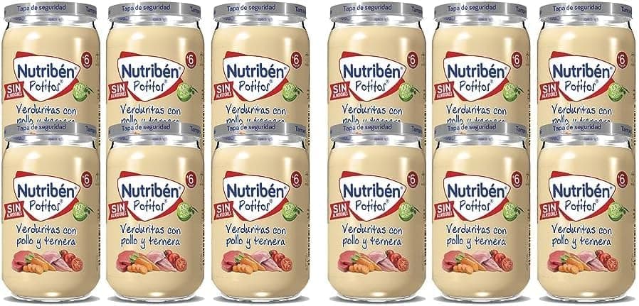 Nutribén Potitos | Tarrinho de legumes com frango e vitela | para bebés a partir de 6 meses | sem amidos, sem adição de açúcares, sem glúten, ovo, leite, conjunto de 6 unidades | 1410 g