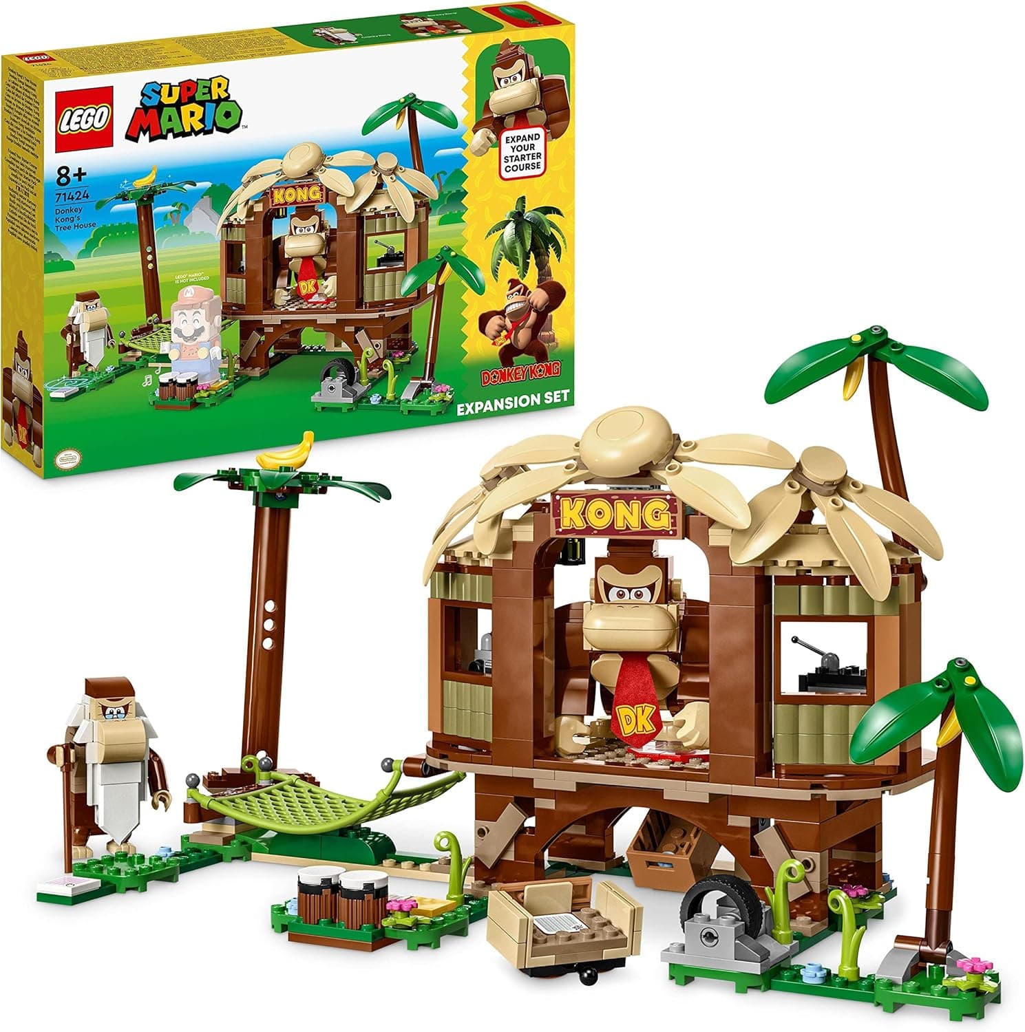 LEGO 71424 Super Mario Set de expansão casa de árvore de Donkey Kong, brinquedo de construção com 2 figuras de personagens para usar com um pacote inicial, presente para meninos e meninas a partir de