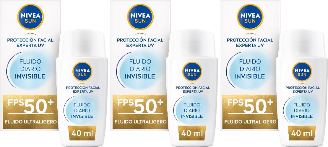 NIVEA SUN Fluido diário invisível protetor solar facial FPS 50 (1 x 40 ml), protetor solar facial ultra leve com efeito mate x3