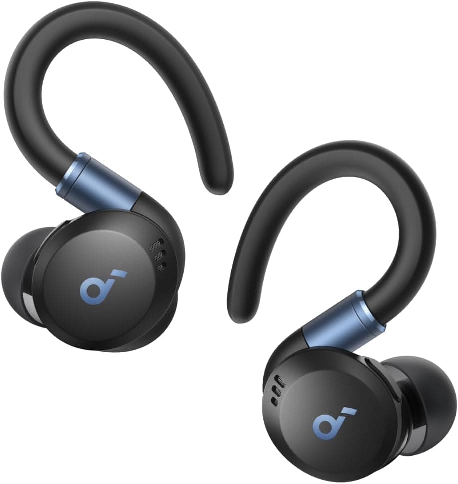 Soundcore Sport X20 Auriculares sem fios desportivos cancelamento de ruído, ganchos rotativos e extensíveis, graves profundos, impermeáveis IP68, resistentes ao suor e ao pó, longa reprodução