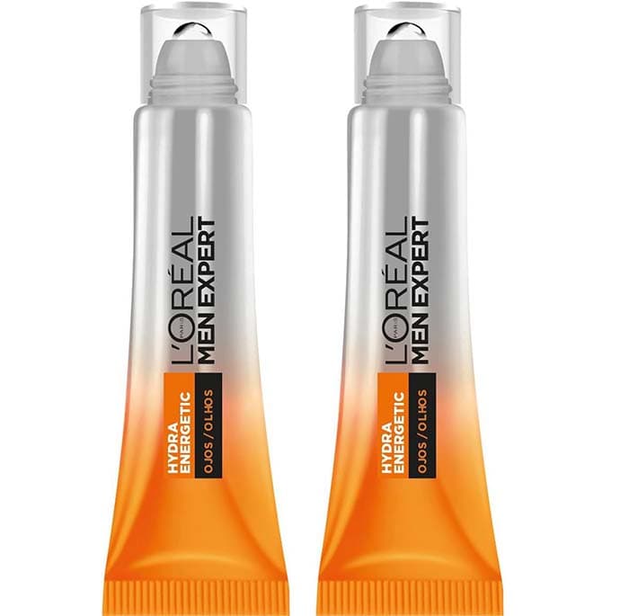 L'Oréal Men Expert Hydra Energetic Roll-On para olhos, com vitamina C, fórmula anti-fadiga que reduz a aparência de bolsas e olheiras, [10 ml] x 2