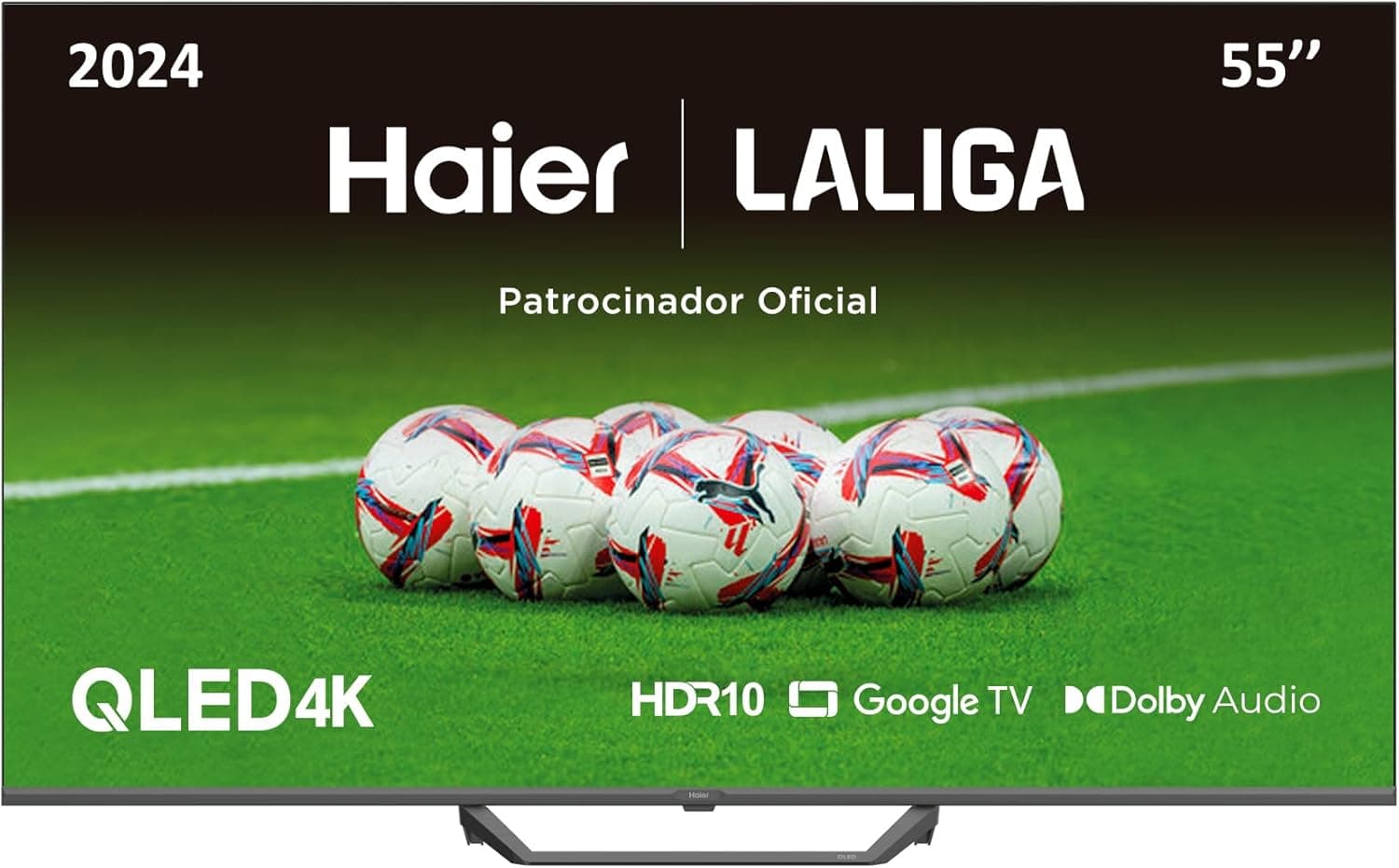 Haier QLED 4K UHD H55S80EUX Smart TV 55", Google TV, Dolby áudio, HDR 10, Smart Remote Control, Google Assistant, Bluetooth 5.1, DBX TV, HDMI 2.1 x 4, sem molduras, 2024
