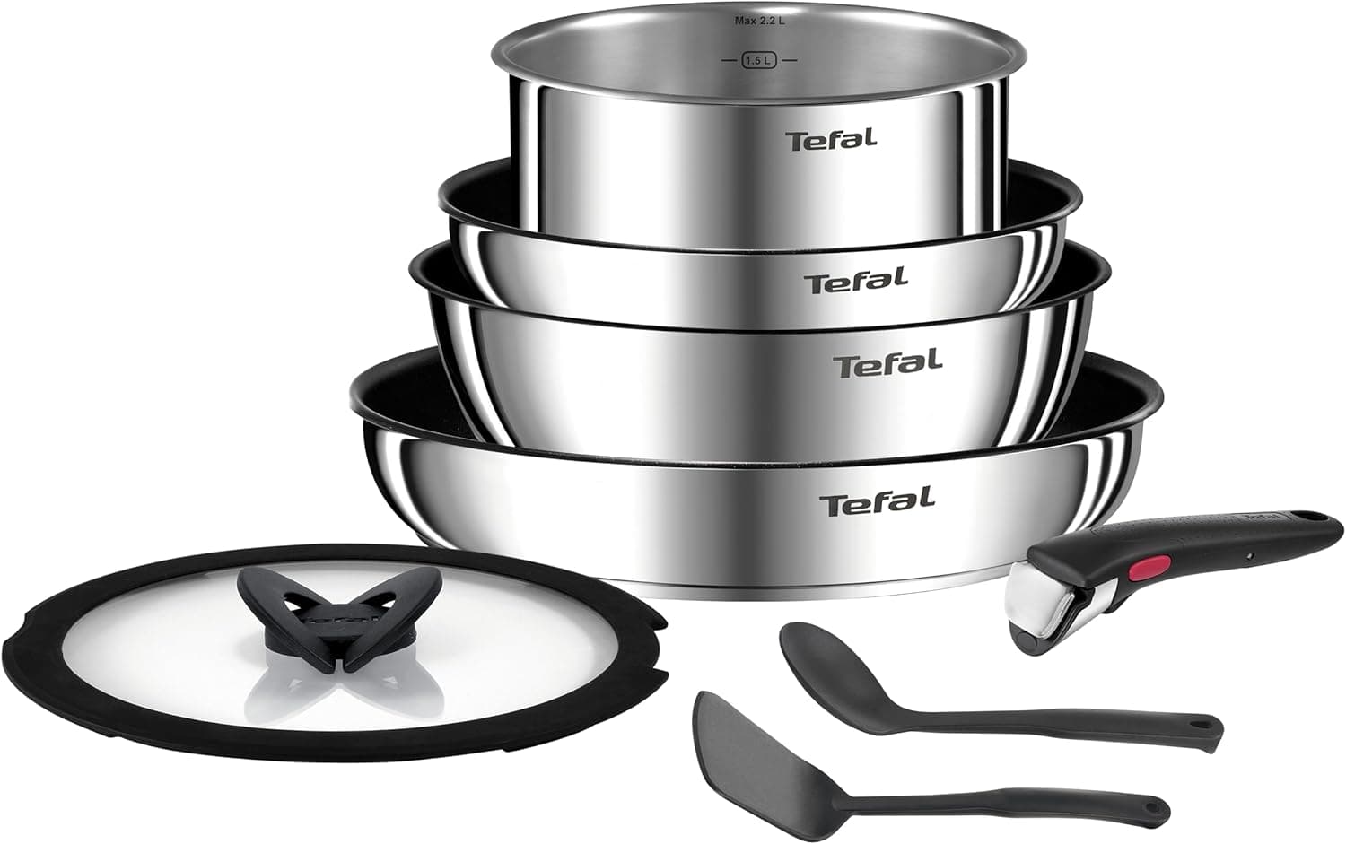 Tefal Ingenio Emotion Conjunto de 2 frigideiras 22/28 cm + caixa 18 cm + guiseira 24 cm alça removível 3 acessórios | Indução adequada, antiaderente, máquina de lavar louça e forno