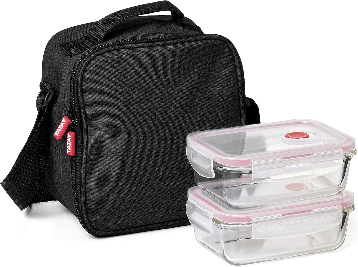 TATAY Urban Food Casual Saco térmico porta-alimentos, capacidade 3 litros, 2 tops de vidro herméticos de 0,57 l incluídos, preto, 22 x 12 x 21,5 cm, 3,5 l