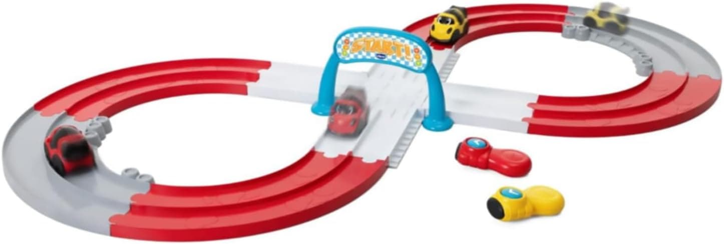 Chicco Race Car Track Pista de carros RC 1,5 m, 2 carros tele-edirigidos, 2 jogadores e configurações, pista de corrida de 8 anéis, jogo livre, controlo remoto por infravermelhos, crianças de 1 a 4