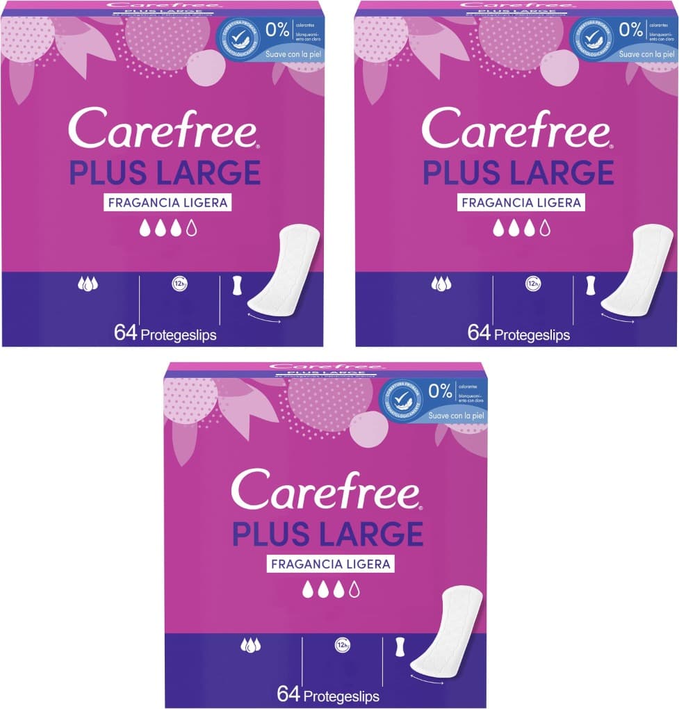 Carefree Salvaslip Plus Large fragrância leve 64 unidades 240 g x 3